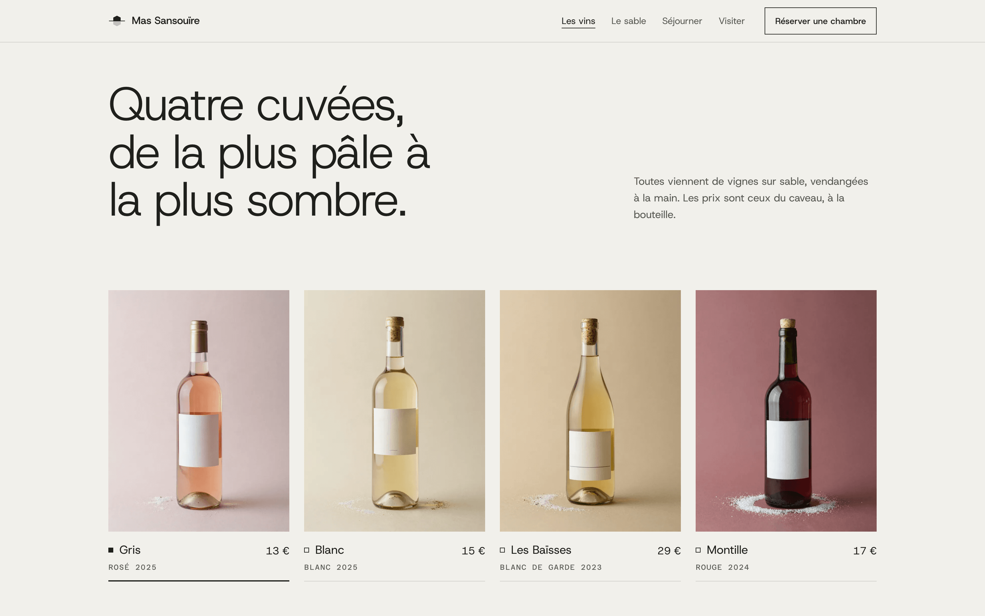 Site démo Mas Sansouïre : quatre cuvées, de la plus pâle à la plus sombre